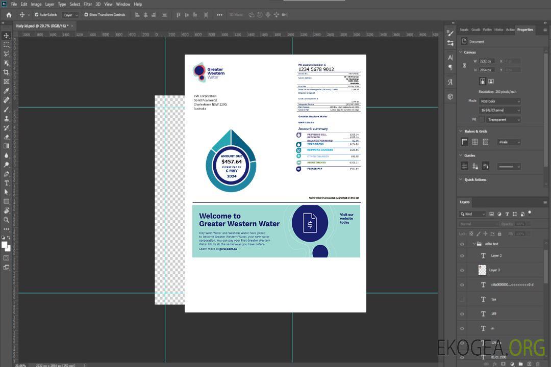 Modèle de facture de services publics d'entreprise Australia Greater Western Water en template